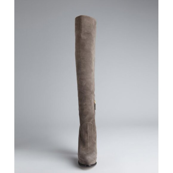 PRADA BOOTS GRAY SUEDE LEATHER TALL KNEE HIGH PLATFORM sz 40 / 10 - Picture 3 of 11